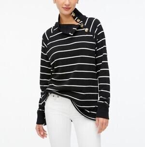 J Crew Sweater Women Small Cloudspun Fleece Turtleneck Sweatshirt Striped Cozy